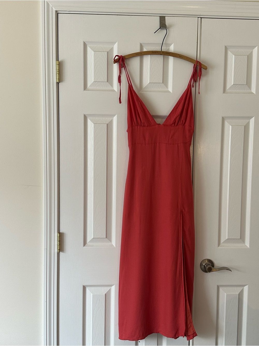 Red Tie-Shoulder Midi Slip Dress